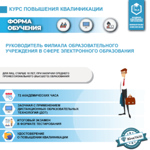 Повышение квалификации: Руководитель филиала образовательного учреждения в сфере электронного образования (ПД-ПК-14)
